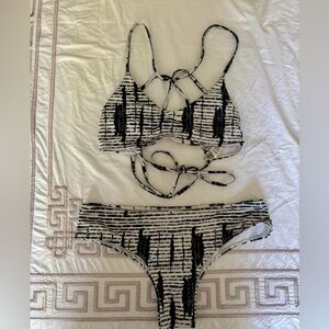 Black and White Striped Bikini Set